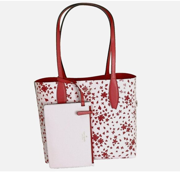 New Kate Spade Small Reversible Tote with Pouch Love Shack Red multi - Picture 1 of 7